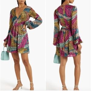 NWT SALONI $600 Camille Gathered Fil Coupe Chiffon Dotty Mini Dress